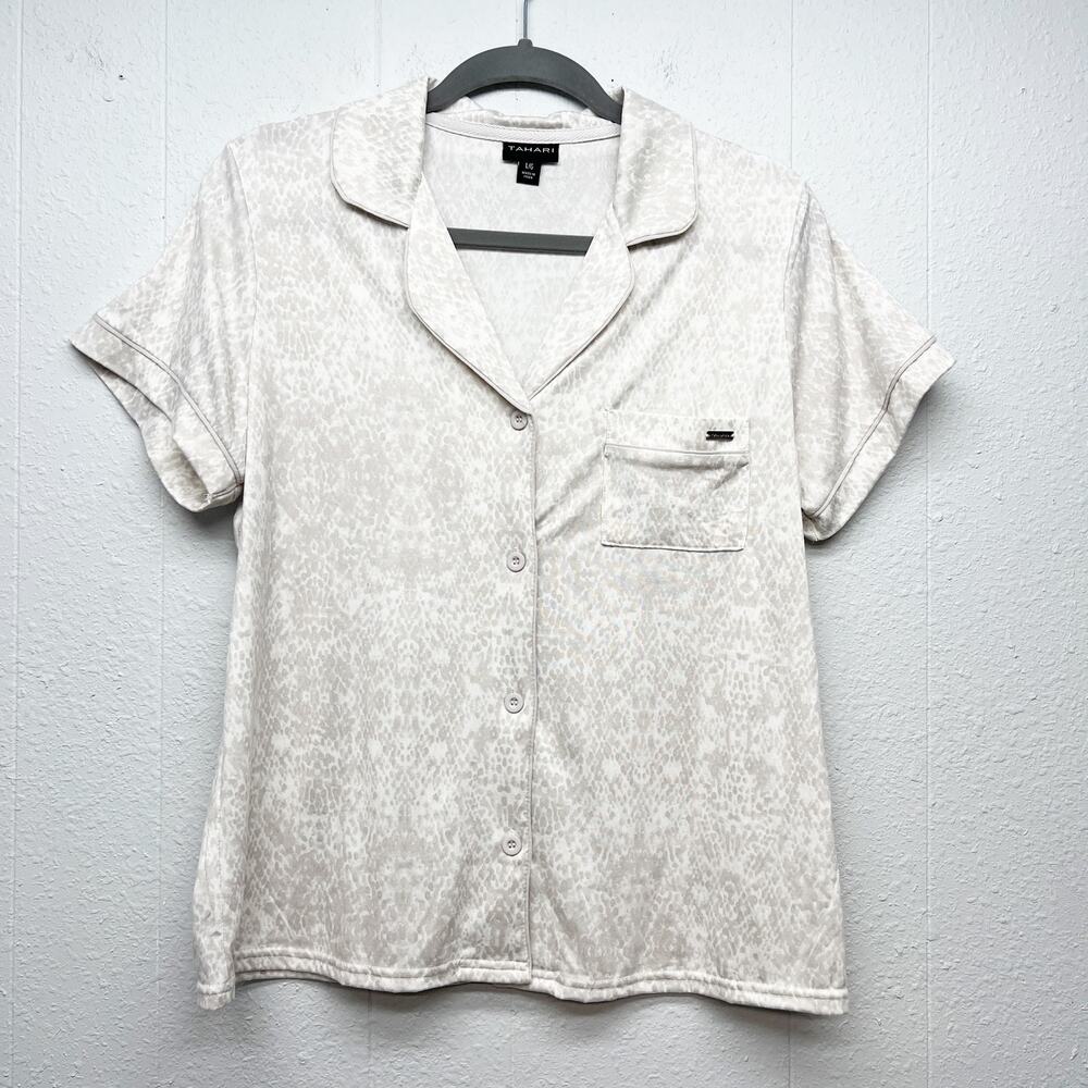 Tahari Button Front Short Sleeve Pajama Shirt Womens Large Soft Stretch Lounge